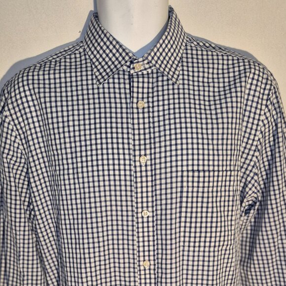 STAFFORD Dress shirt, white, grey and blue small, checked design, 16.5 - Picture 1 of 14